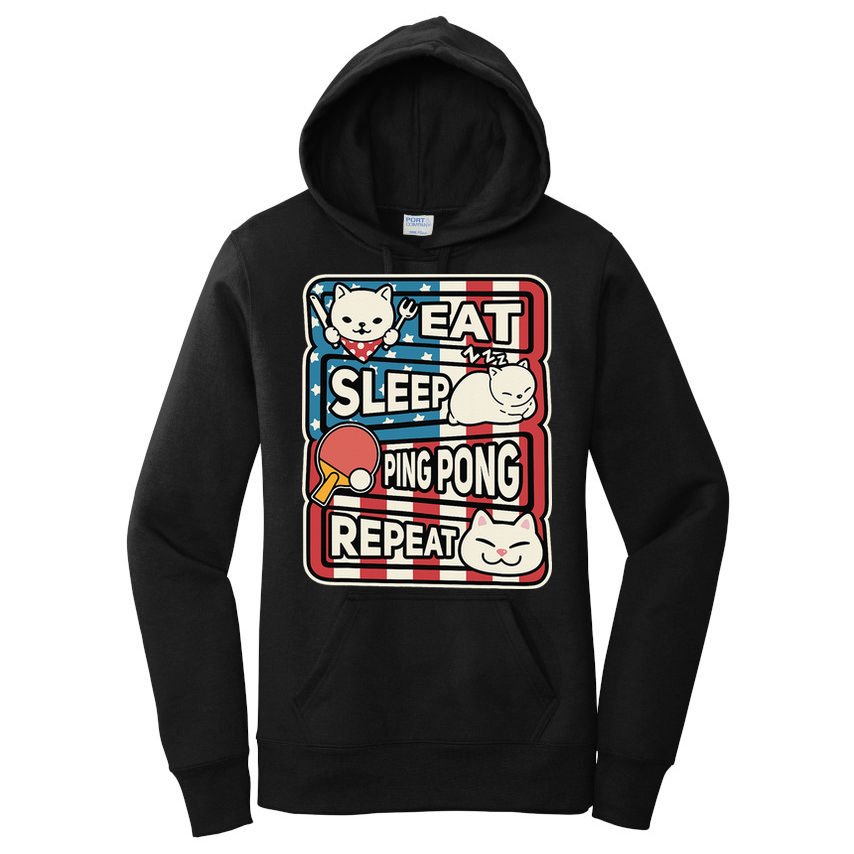 Eat Sleep Ping Pong Repeat Patriotic Table Tennis Outfit Women's Pullover Hoodie