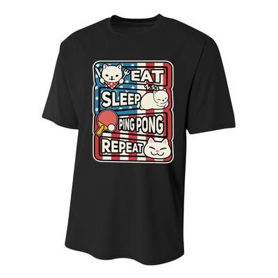 Eat Sleep Ping Pong Repeat Patriotic Table Tennis Outfit Youth Performance Sprint T-Shirt