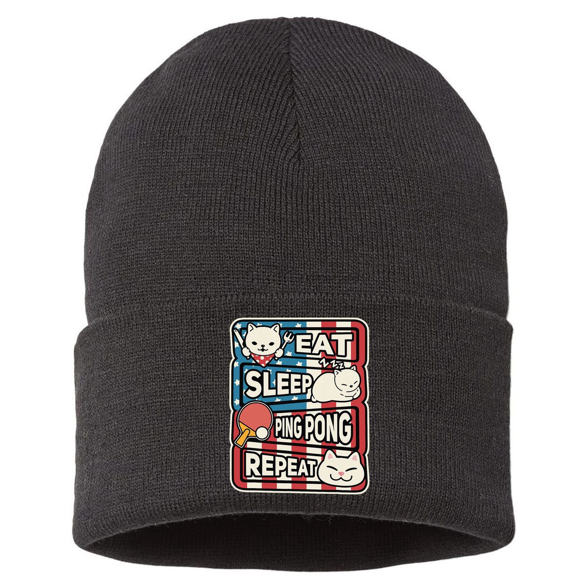 Eat Sleep Ping Pong Repeat Patriotic Table Tennis Outfit Sustainable Knit Beanie