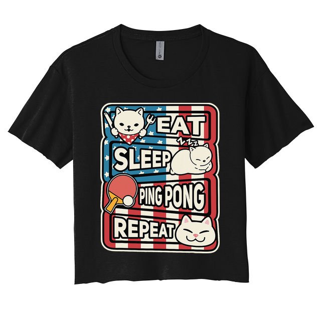 Eat Sleep Ping Pong Repeat Patriotic Table Tennis Outfit Crop Top