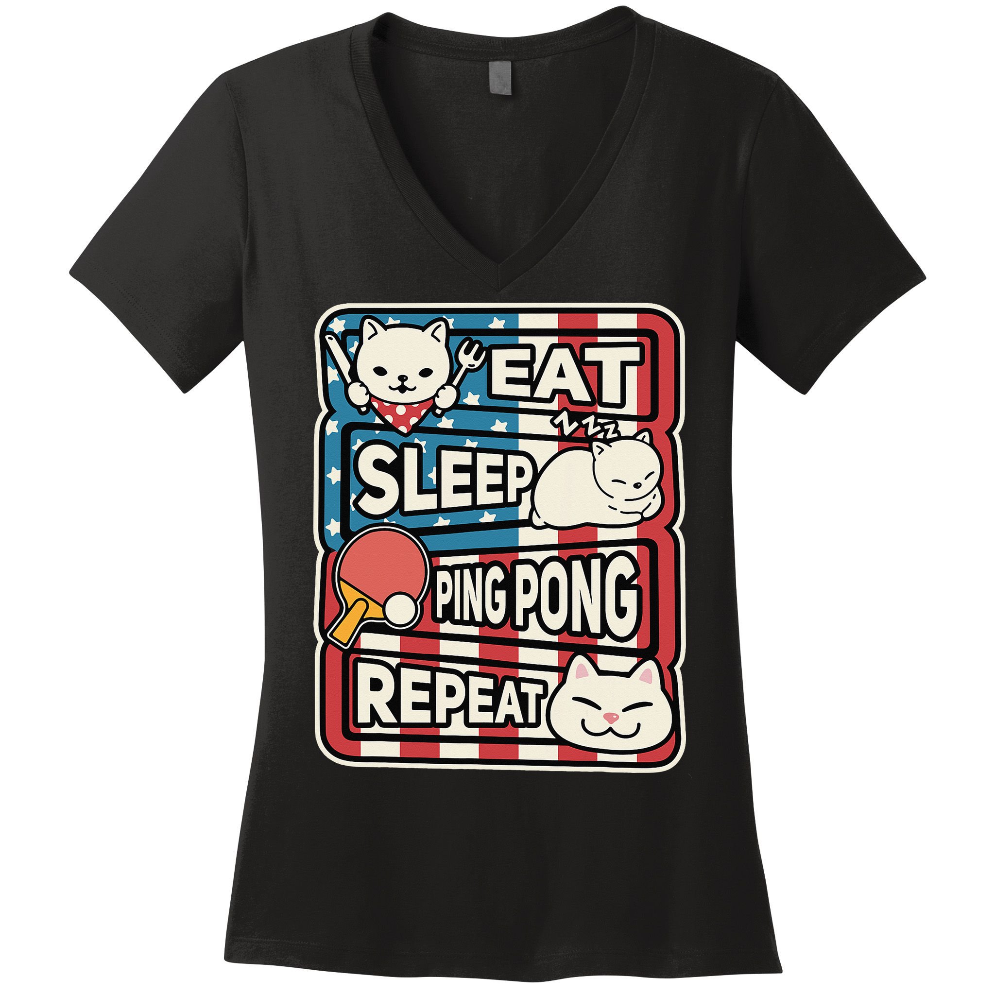 Eat Sleep Ping Pong Repeat Patriotic Table Tennis Outfit Women's V-Neck T-Shirt