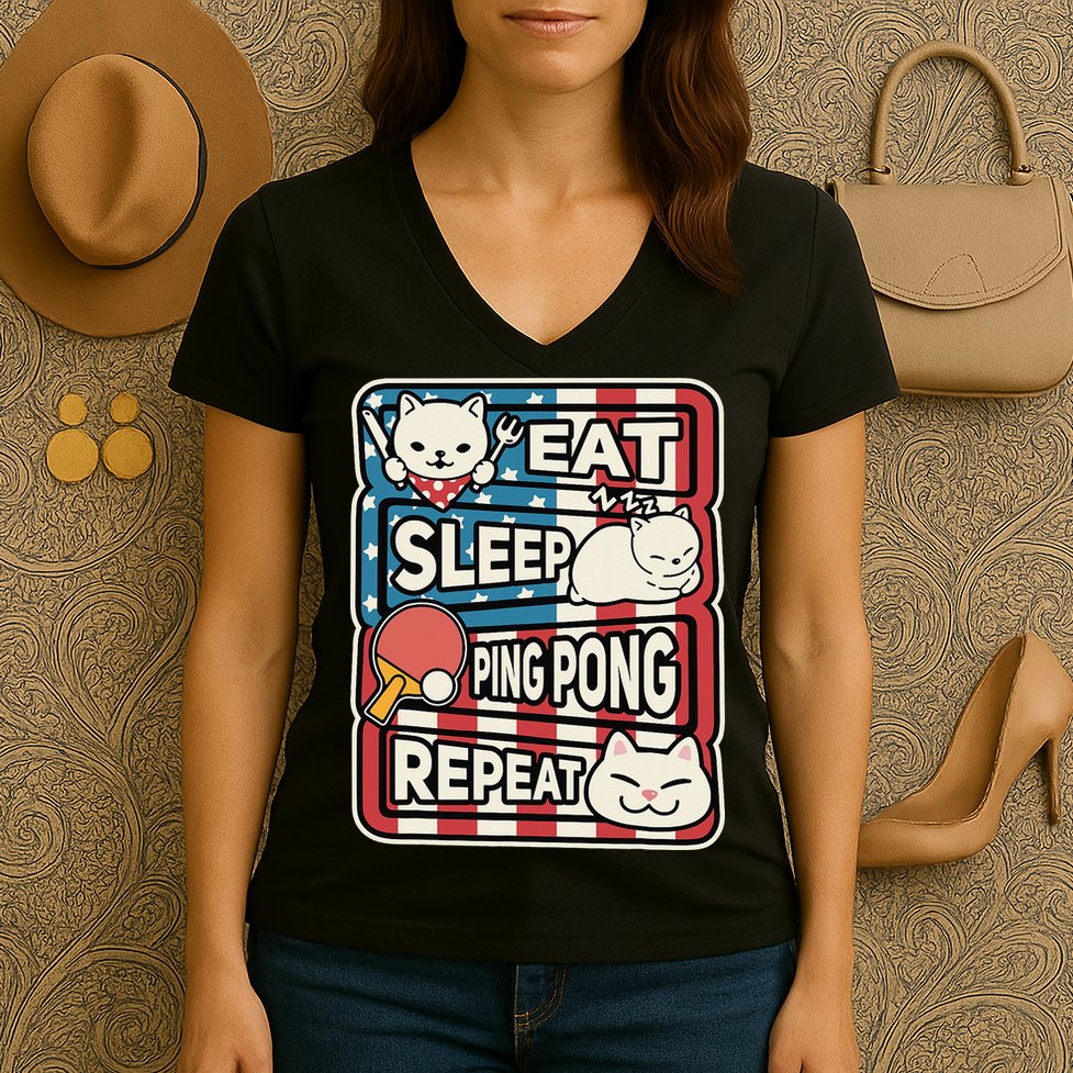 Eat Sleep Ping Pong Repeat Patriotic Table Tennis Outfit Women's V-Neck T-Shirt