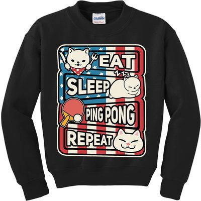 Eat Sleep Ping Pong Repeat Patriotic Table Tennis Outfit Kids Sweatshirt