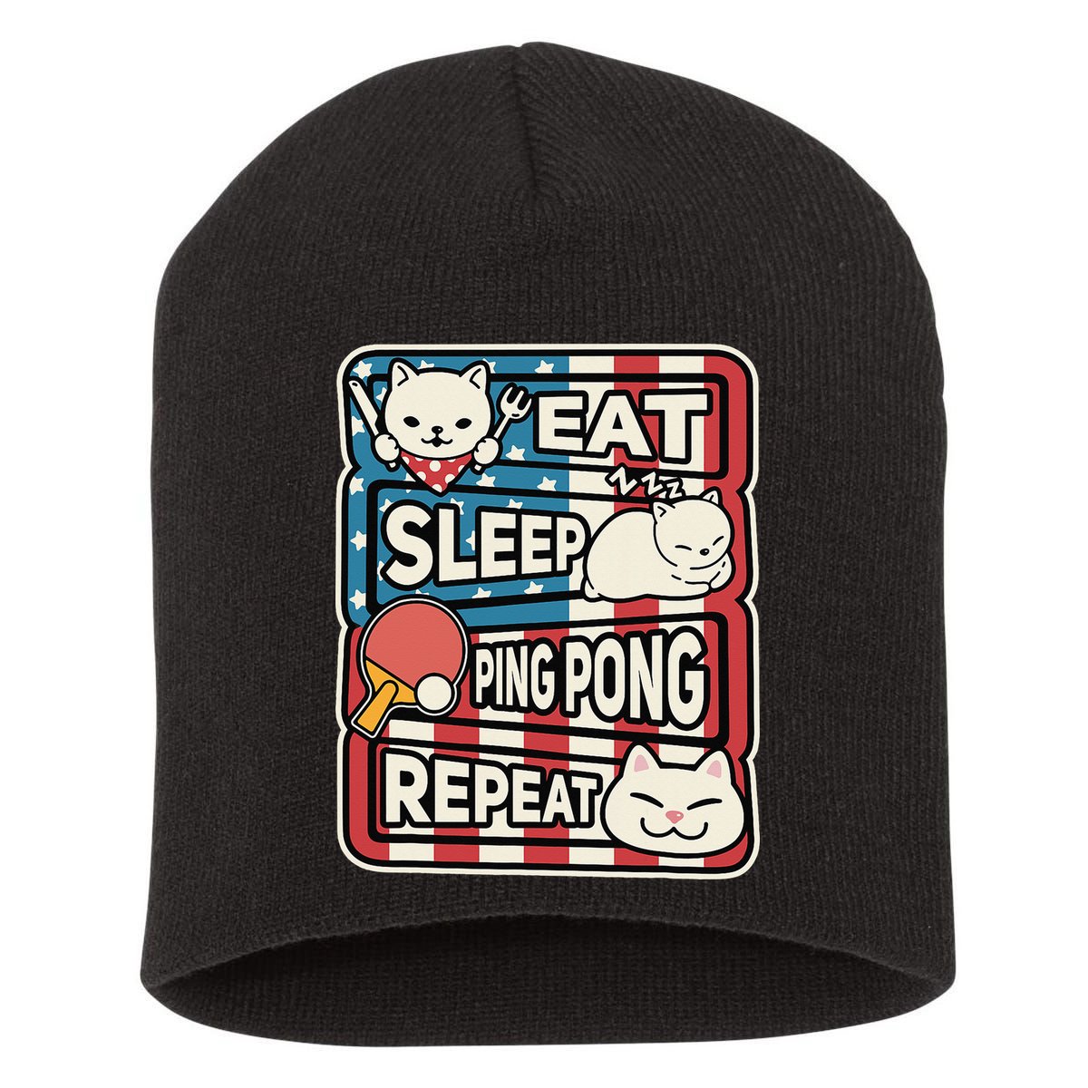 Eat Sleep Ping Pong Repeat Patriotic Table Tennis Outfit Short Acrylic Beanie