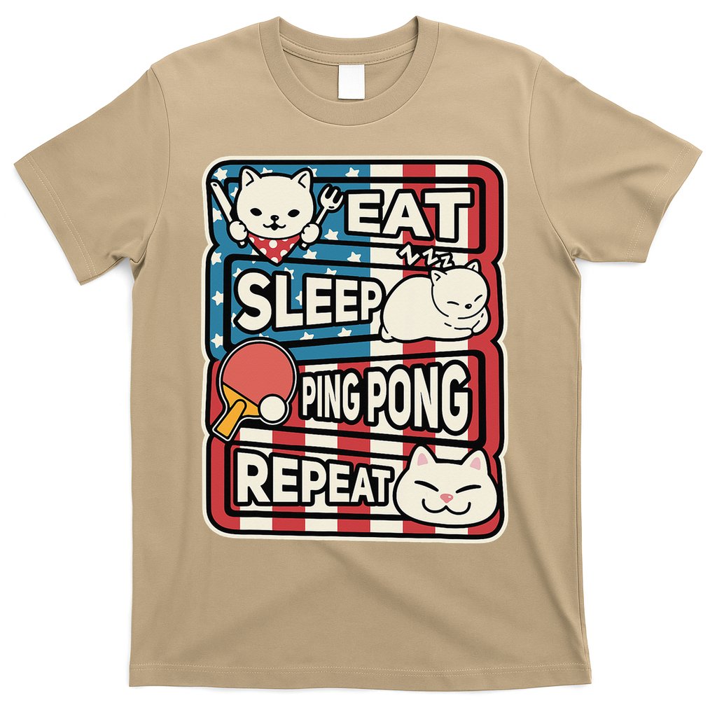 Eat Sleep Ping Pong Repeat Patriotic Table Tennis Outfit T-Shirt