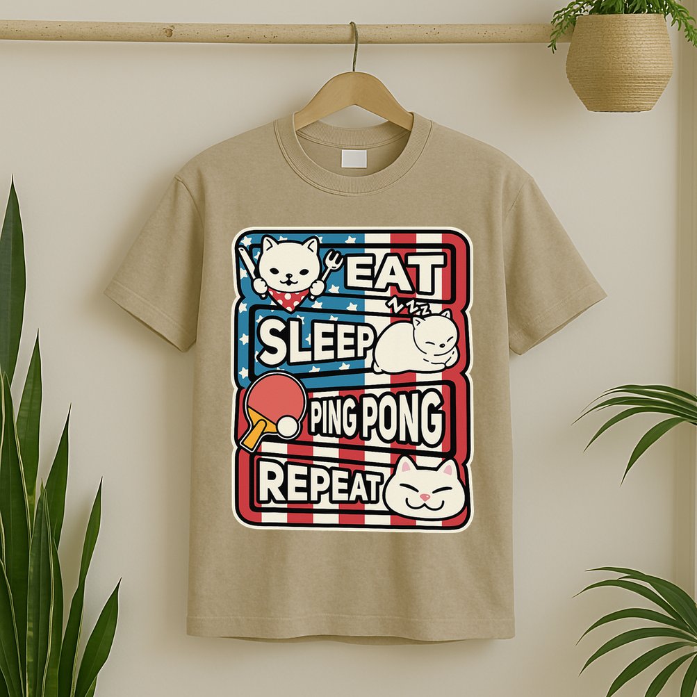 Eat Sleep Ping Pong Repeat Patriotic Table Tennis Outfit T-Shirt