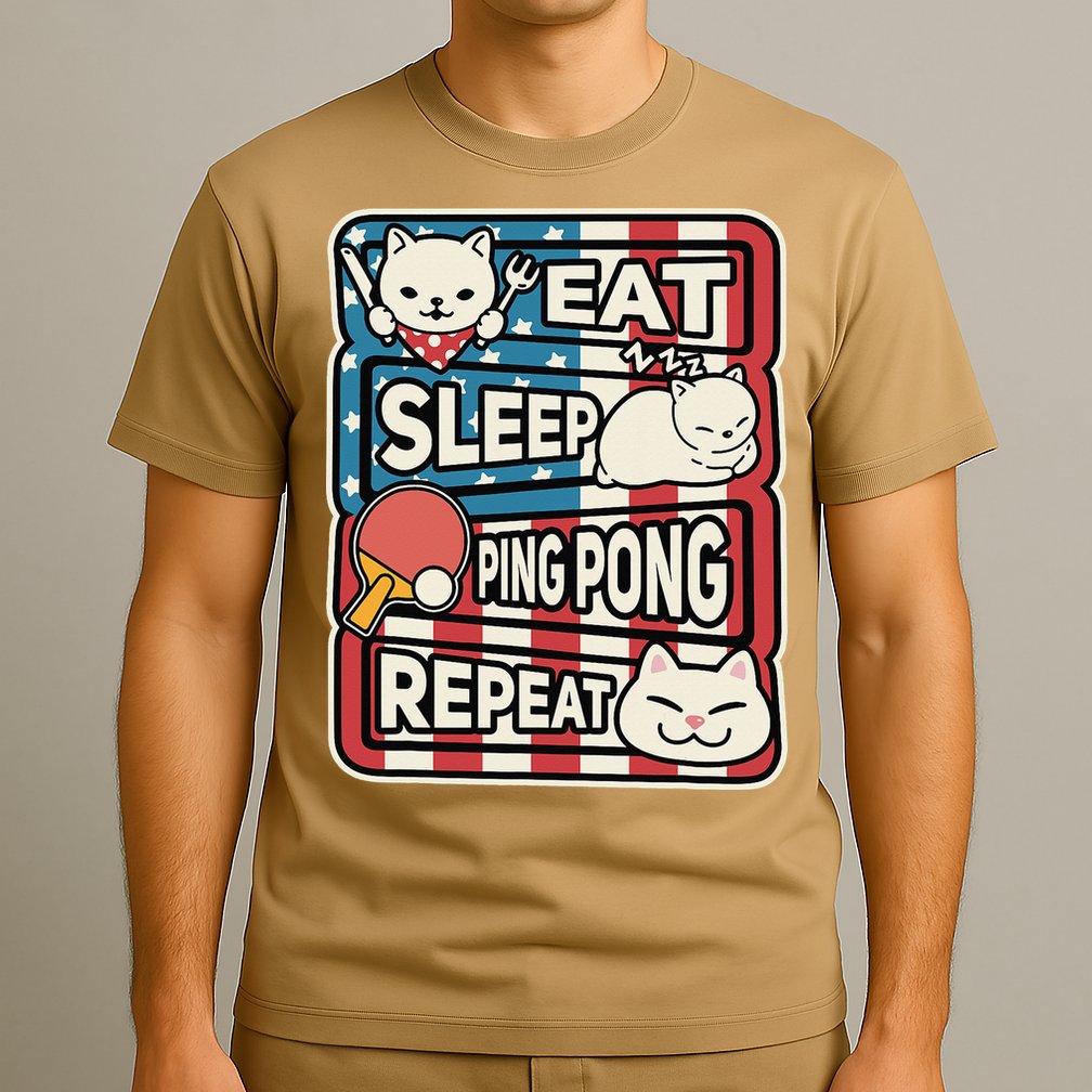Eat Sleep Ping Pong Repeat Patriotic Table Tennis Outfit T-Shirt
