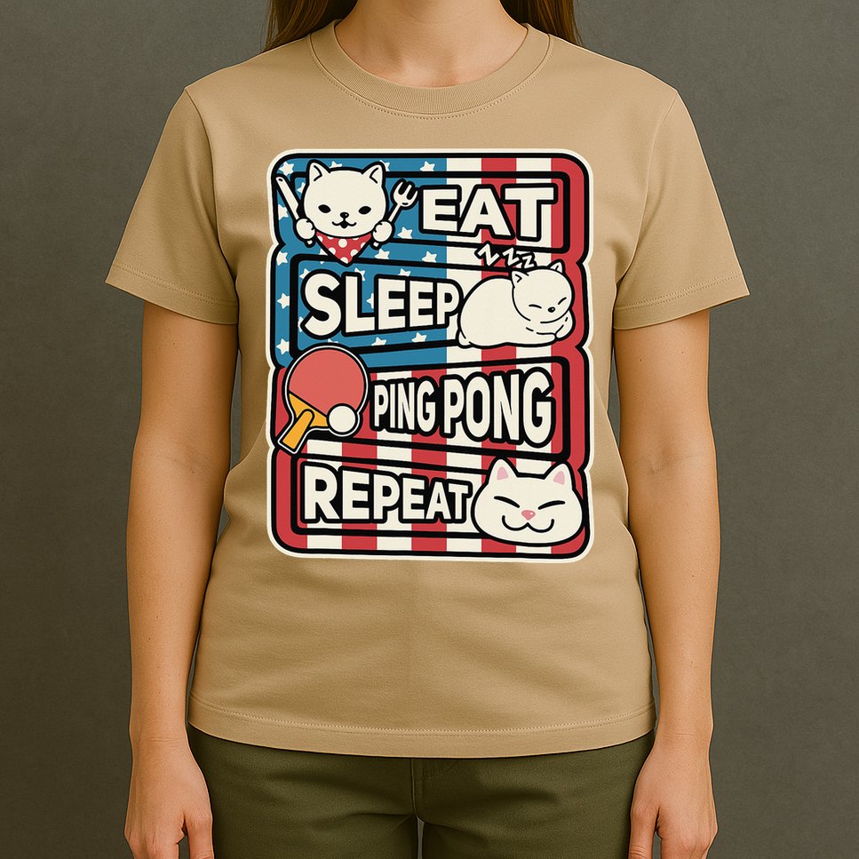 Eat Sleep Ping Pong Repeat Patriotic Table Tennis Outfit T-Shirt