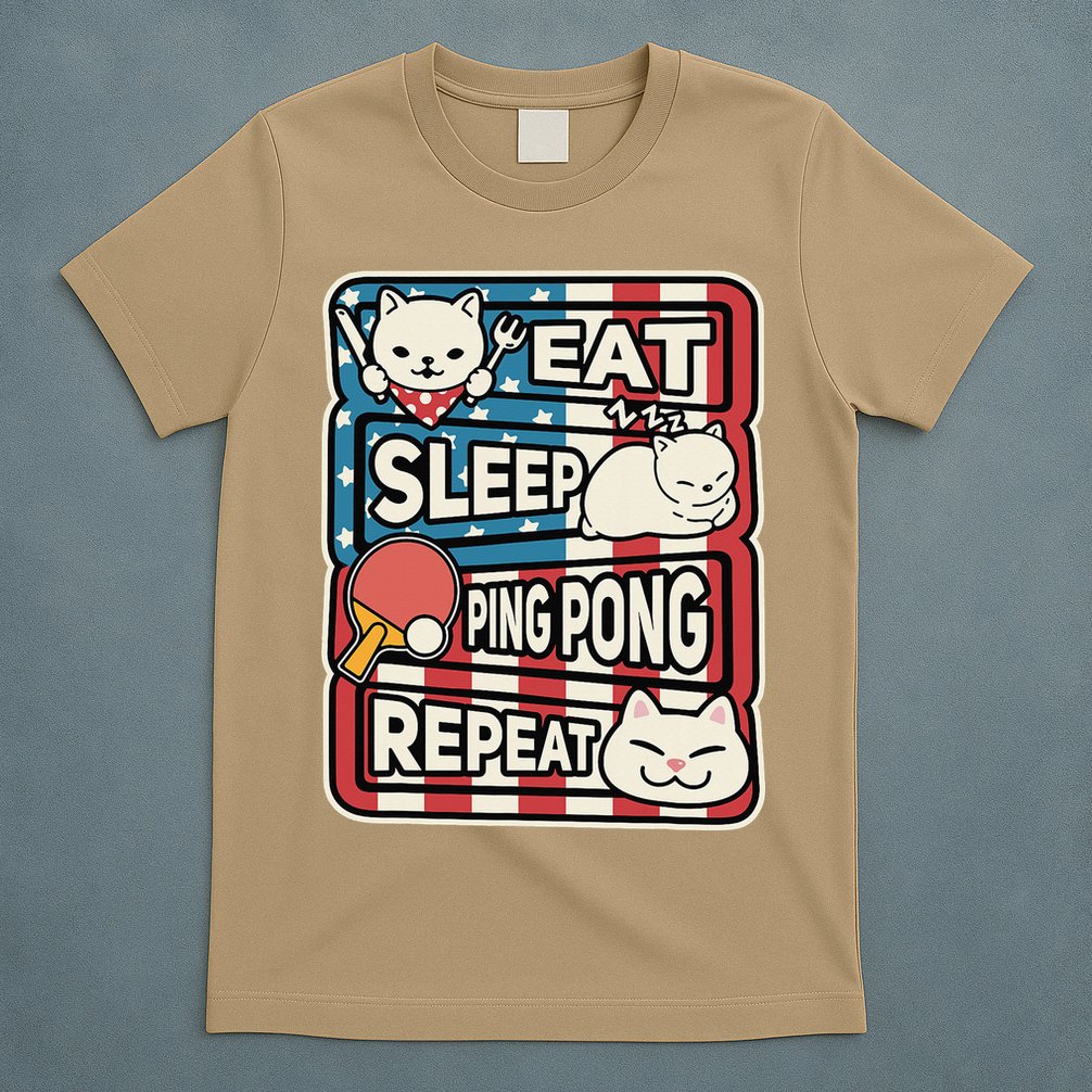 Eat Sleep Ping Pong Repeat Patriotic Table Tennis Outfit T-Shirt