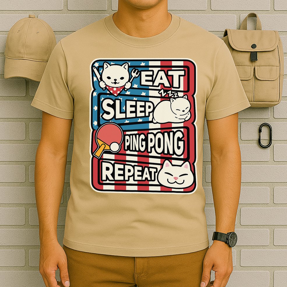 Eat Sleep Ping Pong Repeat Patriotic Table Tennis Outfit T-Shirt