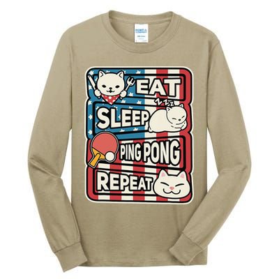 Eat Sleep Ping Pong Repeat Patriotic Table Tennis Outfit Tall Long Sleeve T-Shirt