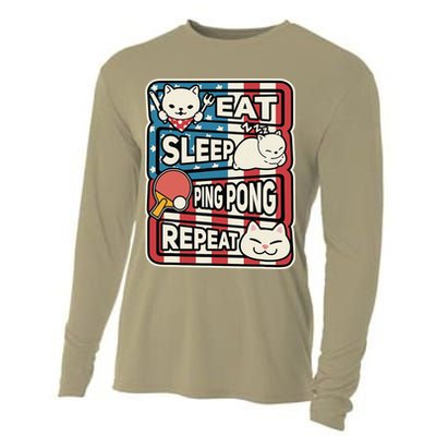 Eat Sleep Ping Pong Repeat Patriotic Table Tennis Outfit Cooling Performance Long Sleeve Crew