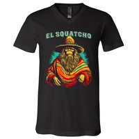 El Squatcho Poncho Western Bigfoot Funny Sasquatch V-Neck T-Shirt