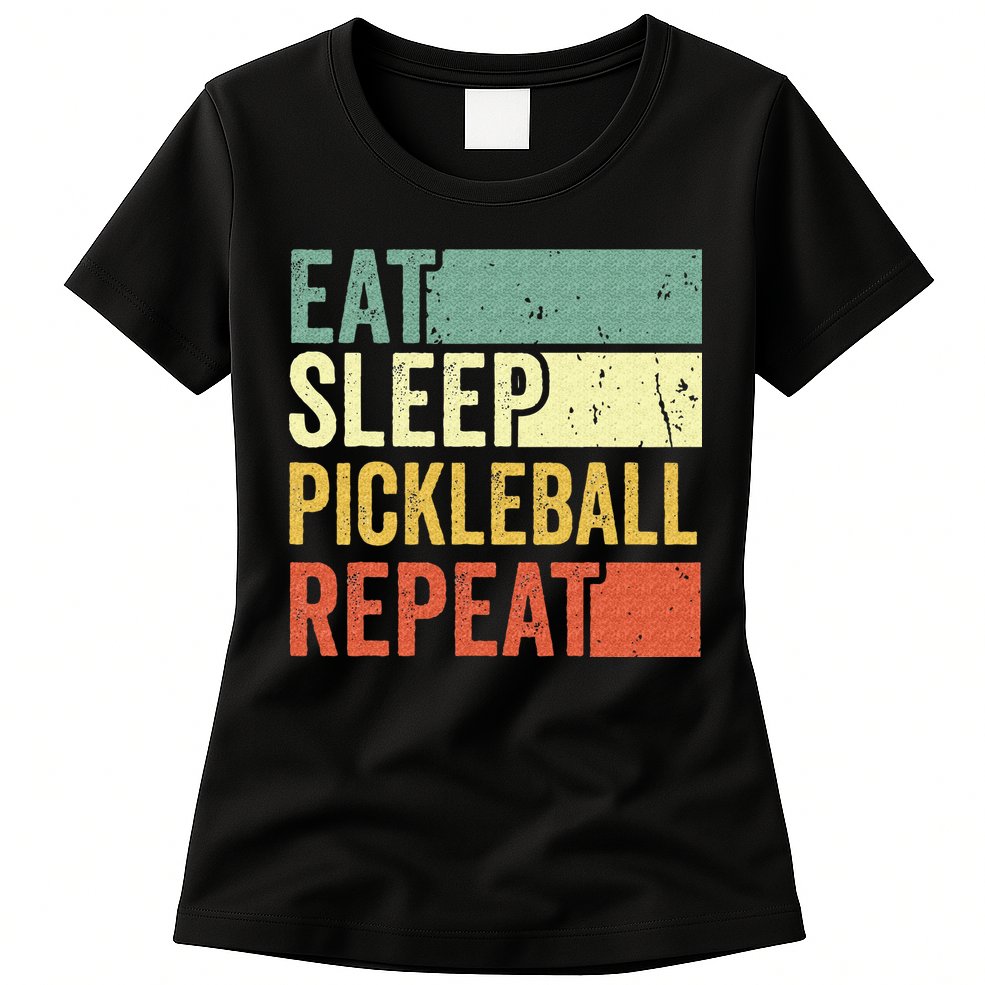 Eat Sleep Pickleball Repeat Vintage Retro Womens T-Shirt