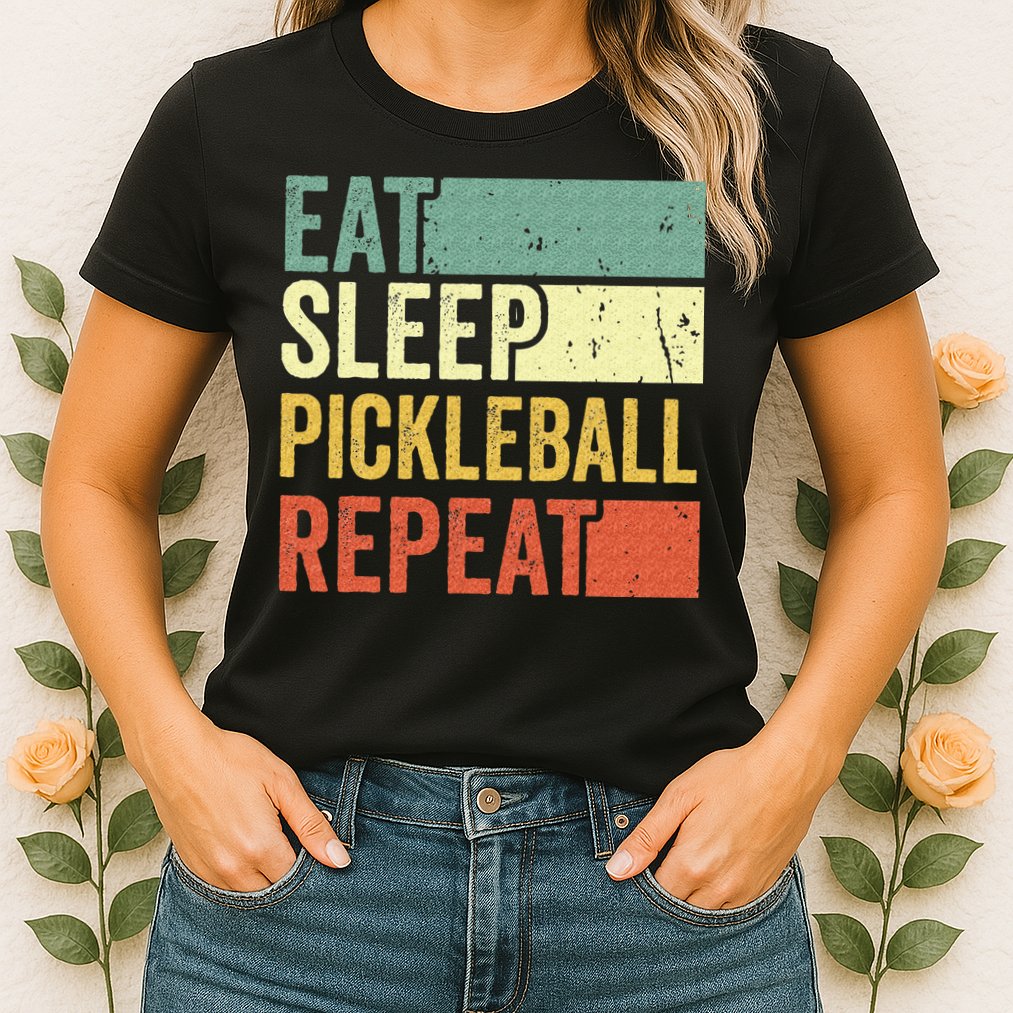 Eat Sleep Pickleball Repeat Vintage Retro Womens T-Shirt