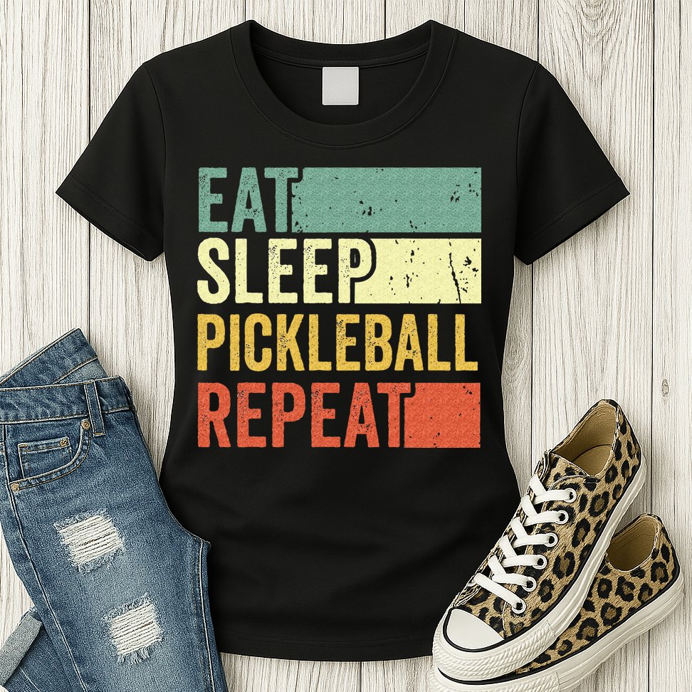 Eat Sleep Pickleball Repeat Vintage Retro Womens T-Shirt