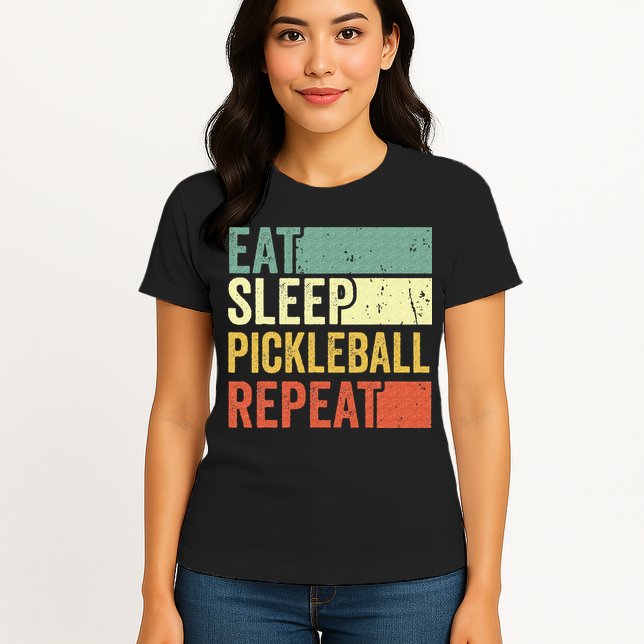 Eat Sleep Pickleball Repeat Vintage Retro Womens T-Shirt