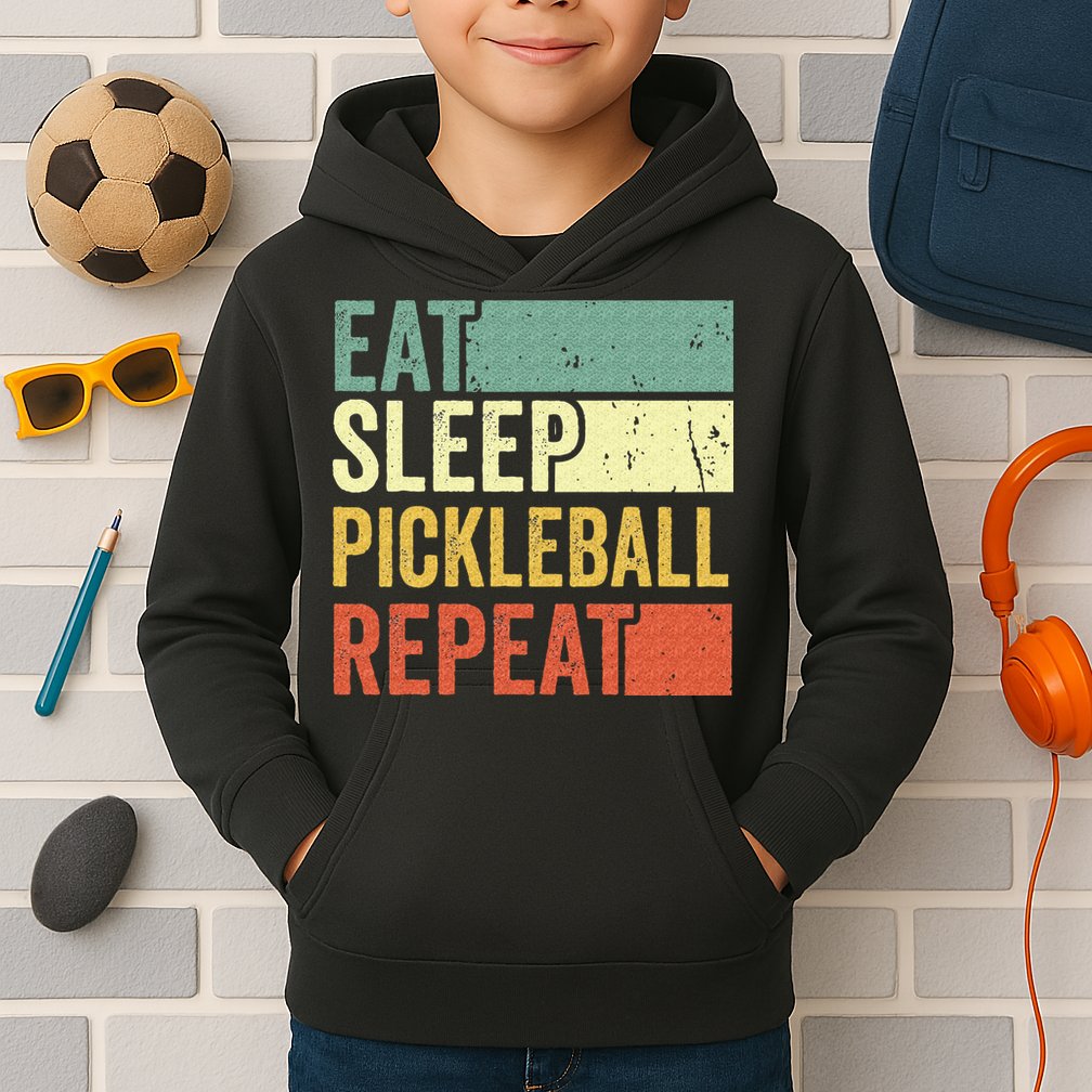 Eat Sleep Pickleball Repeat Vintage Retro Kids Hoodie
