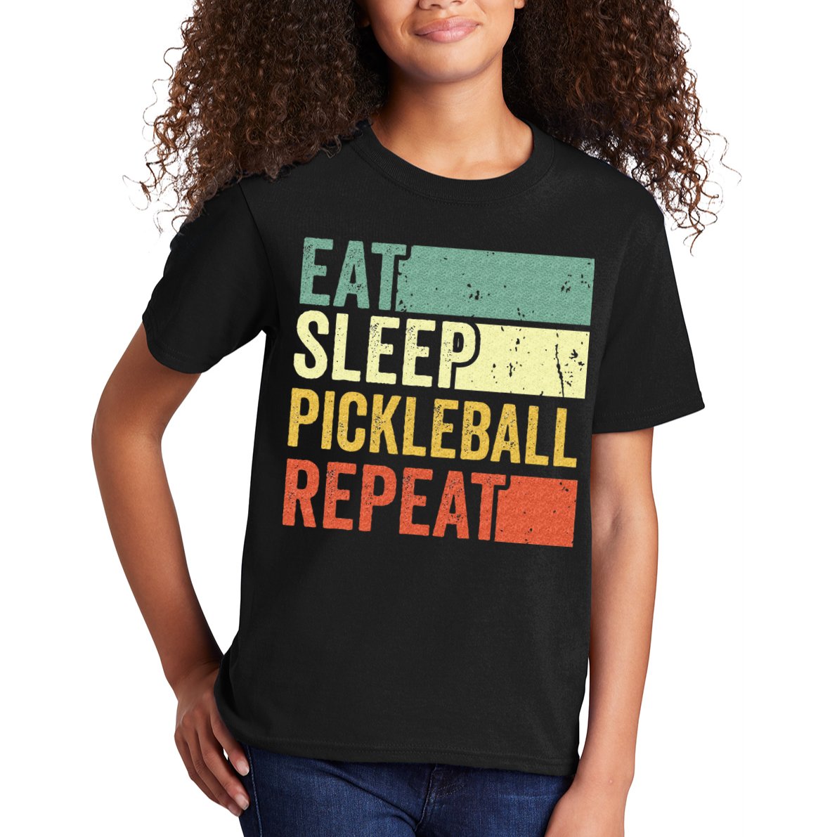 Eat Sleep Pickleball Repeat Vintage Retro Kids T-Shirt
