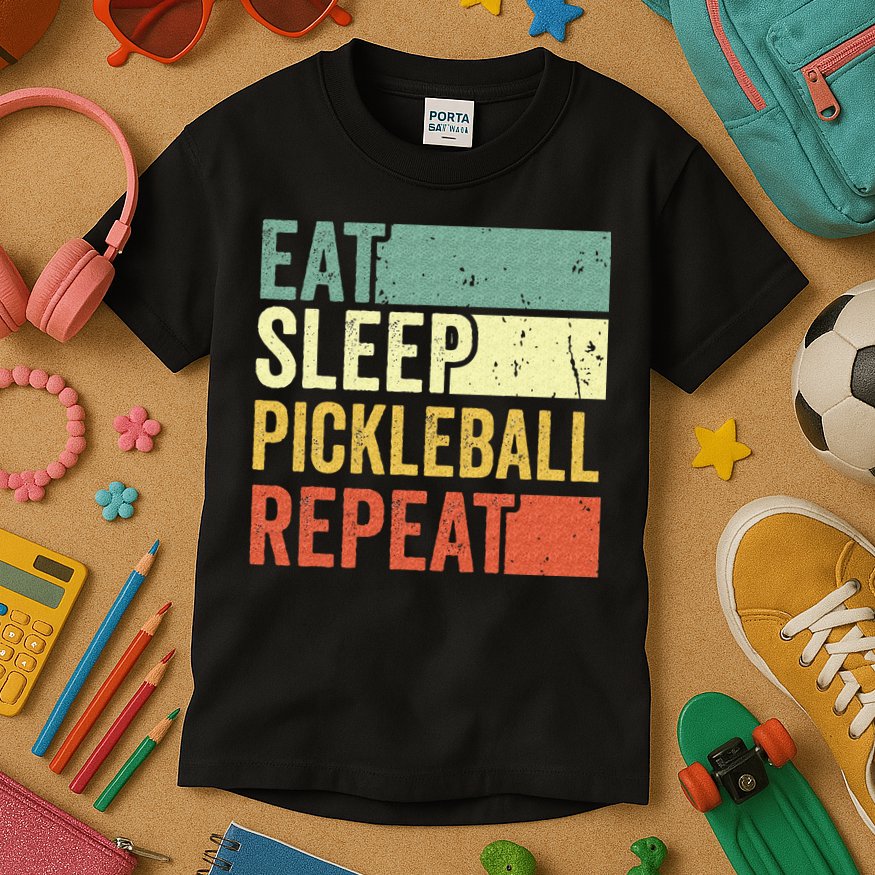 Eat Sleep Pickleball Repeat Vintage Retro Kids T-Shirt