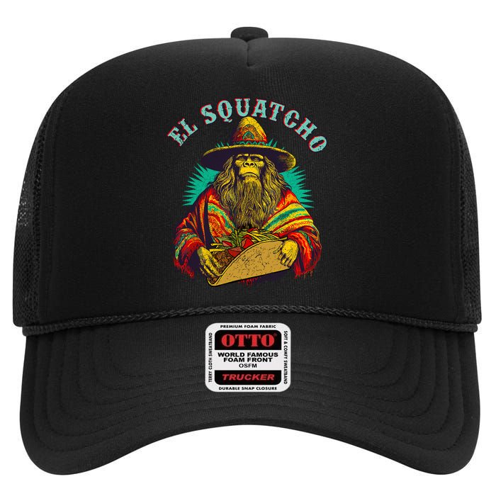 El Squatcho Poncho Taco Western Bigfoot Sasquatch Lovers High Crown Mesh Back Trucker Hat