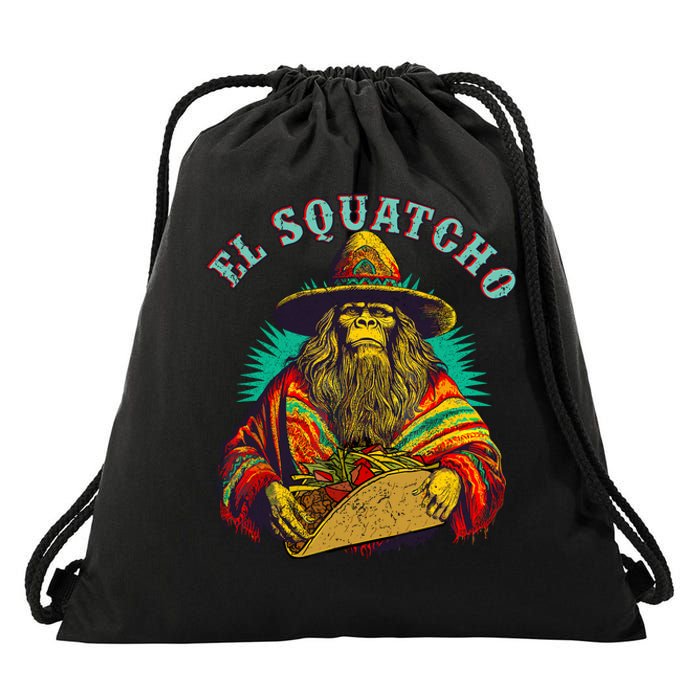 El Squatcho Poncho Taco Western Bigfoot Sasquatch Lovers Drawstring Bag