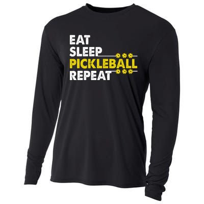 Eat Sleep Pickleball Repeat Funny Pickle Ball Lover Player Cooling Performance Long Sleeve Crew