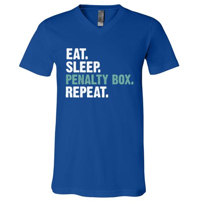 Eat Sleep Penalty Box Repeat Ice Hockey Funny Gift V-Neck T-Shirt