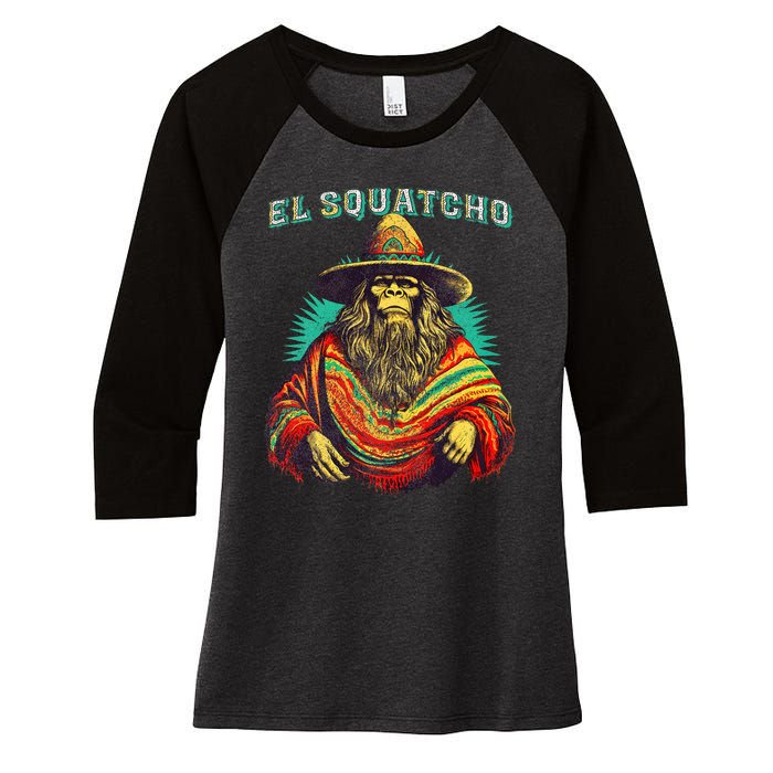 El Squatcho Poncho – Western Bigfoot Funny Sasquatch Women's Tri-Blend 3/4-Sleeve Raglan Shirt