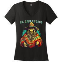 El Squatcho Poncho – Western Bigfoot Funny Sasquatch Women's V-Neck T-Shirt