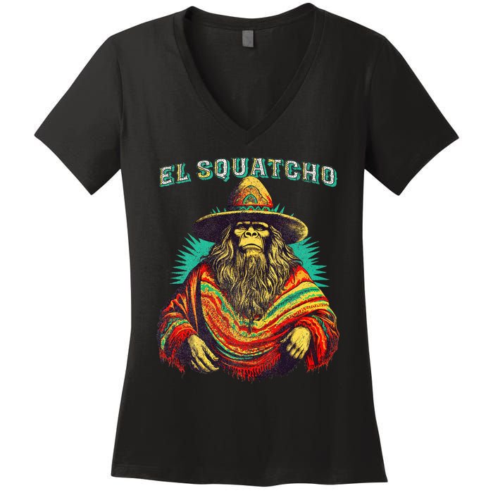 El Squatcho Poncho – Western Bigfoot Funny Sasquatch Women's V-Neck T-Shirt