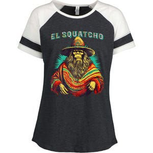 El Squatcho Poncho – Western Bigfoot Funny Sasquatch Enza Ladies Jersey Colorblock Tee