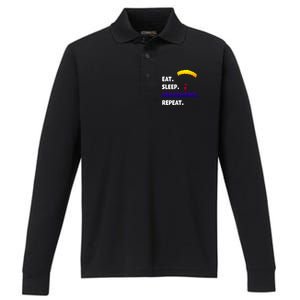 Eat Sleep Paragliding Repeat Vacation Flying Travel Love Gift Performance Long Sleeve Polo