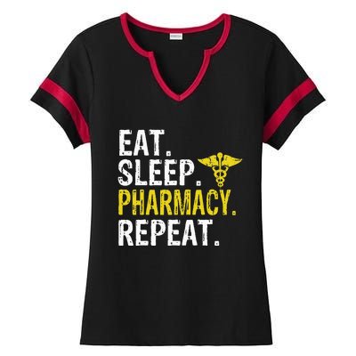 Eat Sleep Pharmacy Repeat Pharmacist Gift Ladies Halftime Notch Neck Tee