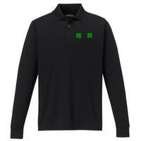 EverThreads Saint Patrick's Day FourLeaf Clover Performance Long Sleeve Polo