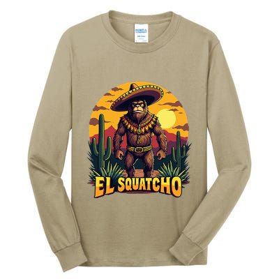 El Squatcho Poncho Funny Mexican Bigfoot Sasquatch Guardian Tall Long Sleeve T-Shirt