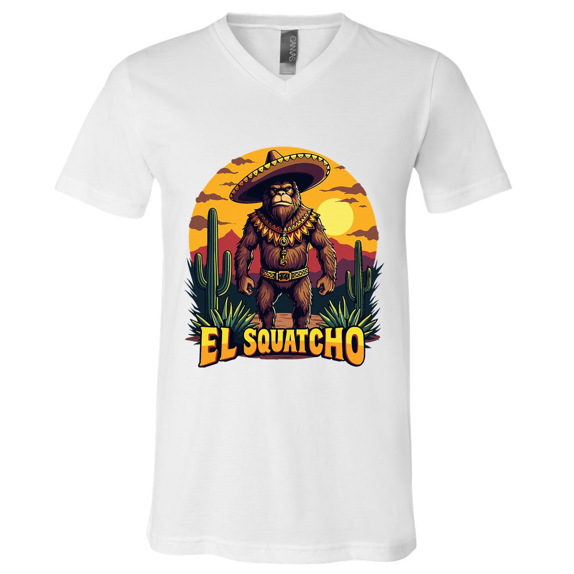 El Squatcho Poncho Funny Mexican Bigfoot Sasquatch Guardian V-Neck T-Shirt
