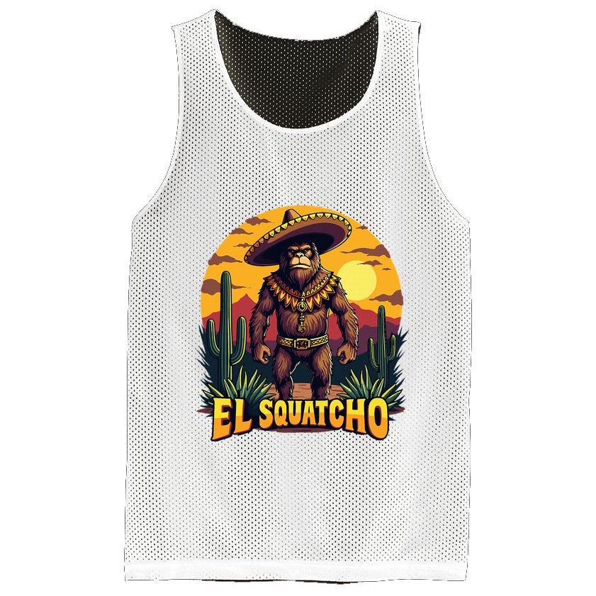 El Squatcho Poncho Funny Mexican Bigfoot Sasquatch Guardian Mesh Reversible Basketball Jersey Tank
