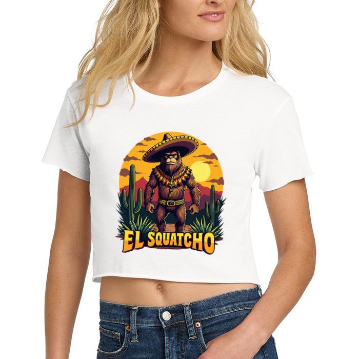 El Squatcho Poncho Funny Mexican Bigfoot Sasquatch Guardian Women's Crop Top Tee