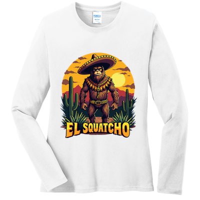 El Squatcho Poncho Funny Mexican Bigfoot Sasquatch Guardian Ladies Long Sleeve Shirt