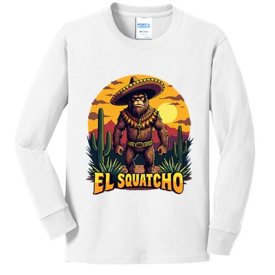 El Squatcho Poncho Funny Mexican Bigfoot Sasquatch Guardian Kids Long Sleeve Shirt