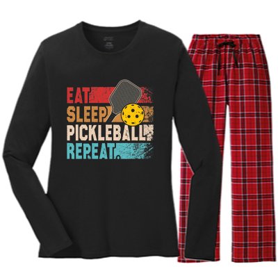 Eat Sleep Pickleball Repeat Player Funny Women's Long Sleeve Flannel Pajama Set 