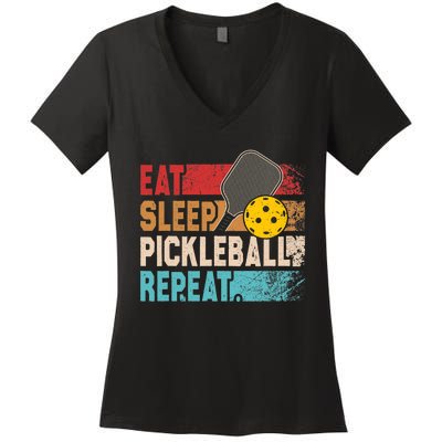 Eat Sleep Pickleball Repeat Player Funny Women's V-Neck T-Shirt