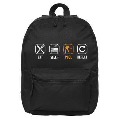 Eat Sleep Pool Repeat Balls Pool Snooker Player Billiards 16 in Basic Backpack