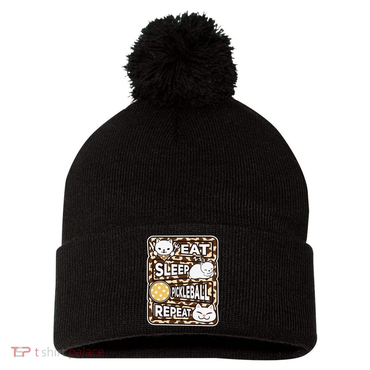 Eat Sleep Pickleball Repeat Girl Pickleball Lover Outfit Pom Pom 12in Knit Beanie