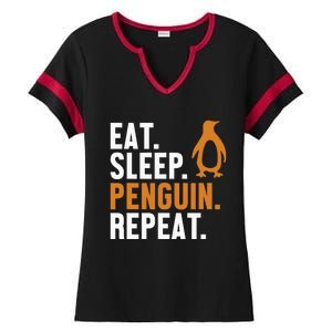 Eat Sleep Penguin Repeat Emperor Sea Bird King Penguin Ladies Halftime Notch Neck Tee