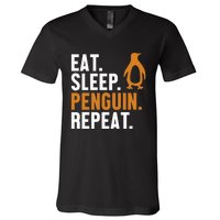 Eat Sleep Penguin Repeat Emperor Sea Bird King Penguin V-Neck T-Shirt