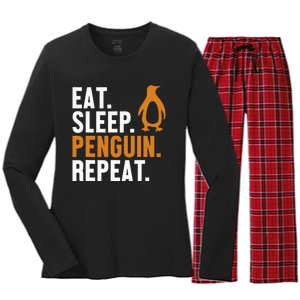 Eat Sleep Penguin Repeat Emperor Sea Bird King Penguin Women's Long Sleeve Flannel Pajama Set 