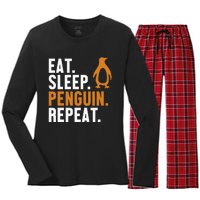 Eat Sleep Penguin Repeat Emperor Sea Bird King Penguin Women's Long Sleeve Flannel Pajama Set 