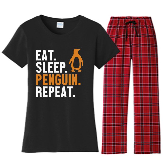 Eat Sleep Penguin Repeat Emperor Sea Bird King Penguin Women's Flannel Pajama Set